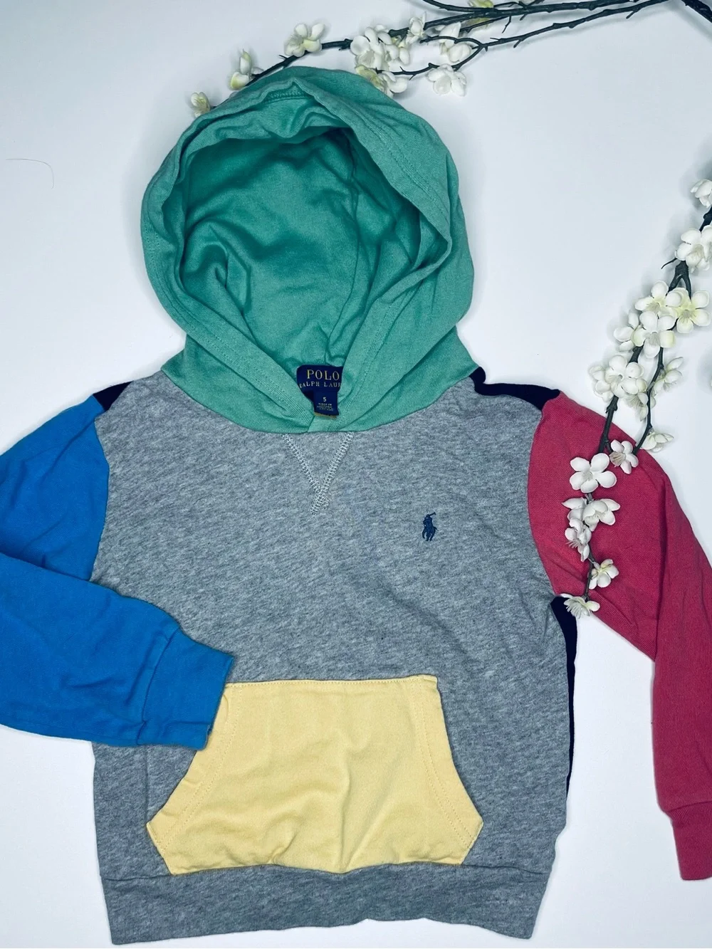 Polo by Ralph Lauren Multicolor Hooded Pullover - Gray, Green, Blue, Red, Yellow